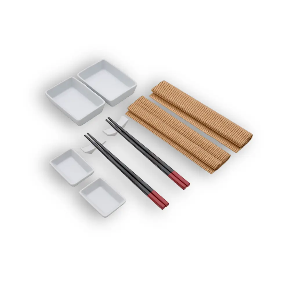 Conjunto 10 Peças p/ Sushi de Bambu e Cerâmica