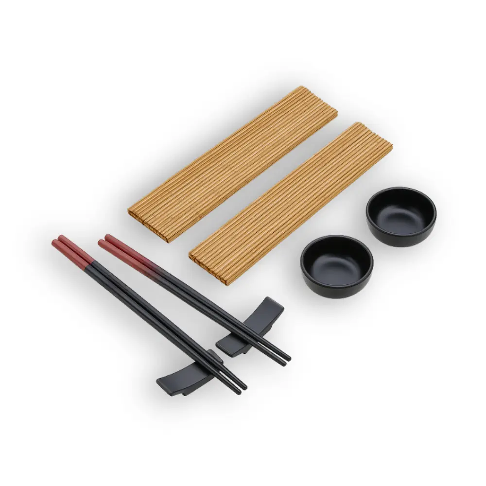 [81] Conjunto 8 Peças p/ Sushi de Bambu e Cerâmica
