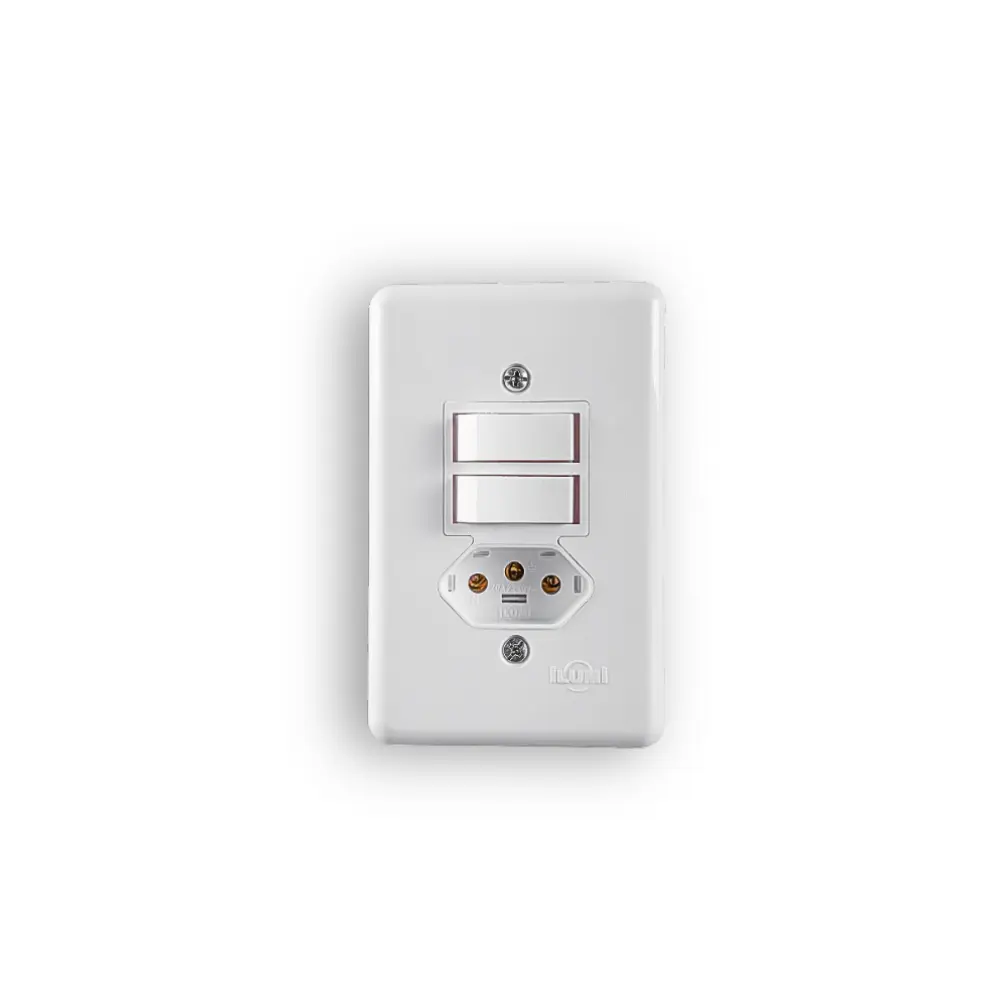 Interruptor 2 Tecla + Tomada 2P+T c/ Placa Branco