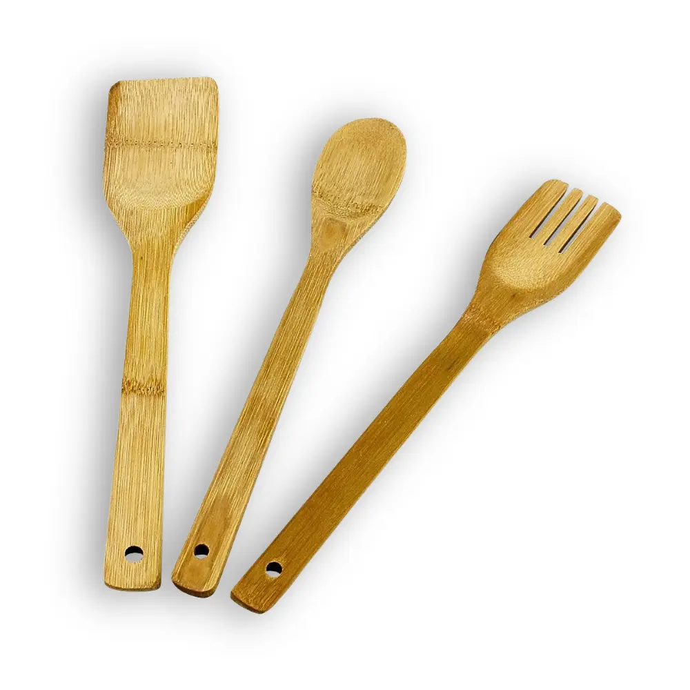 [401710] Colheres Utensílios Bambu c/ 3 UN