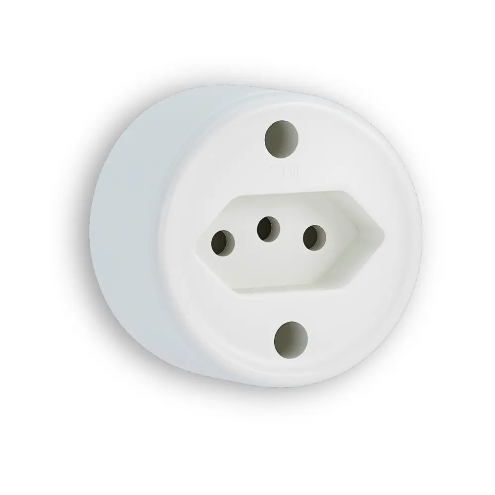 [621] Tomada Externa Redonda 2 P+T c/ 2 Parafusos