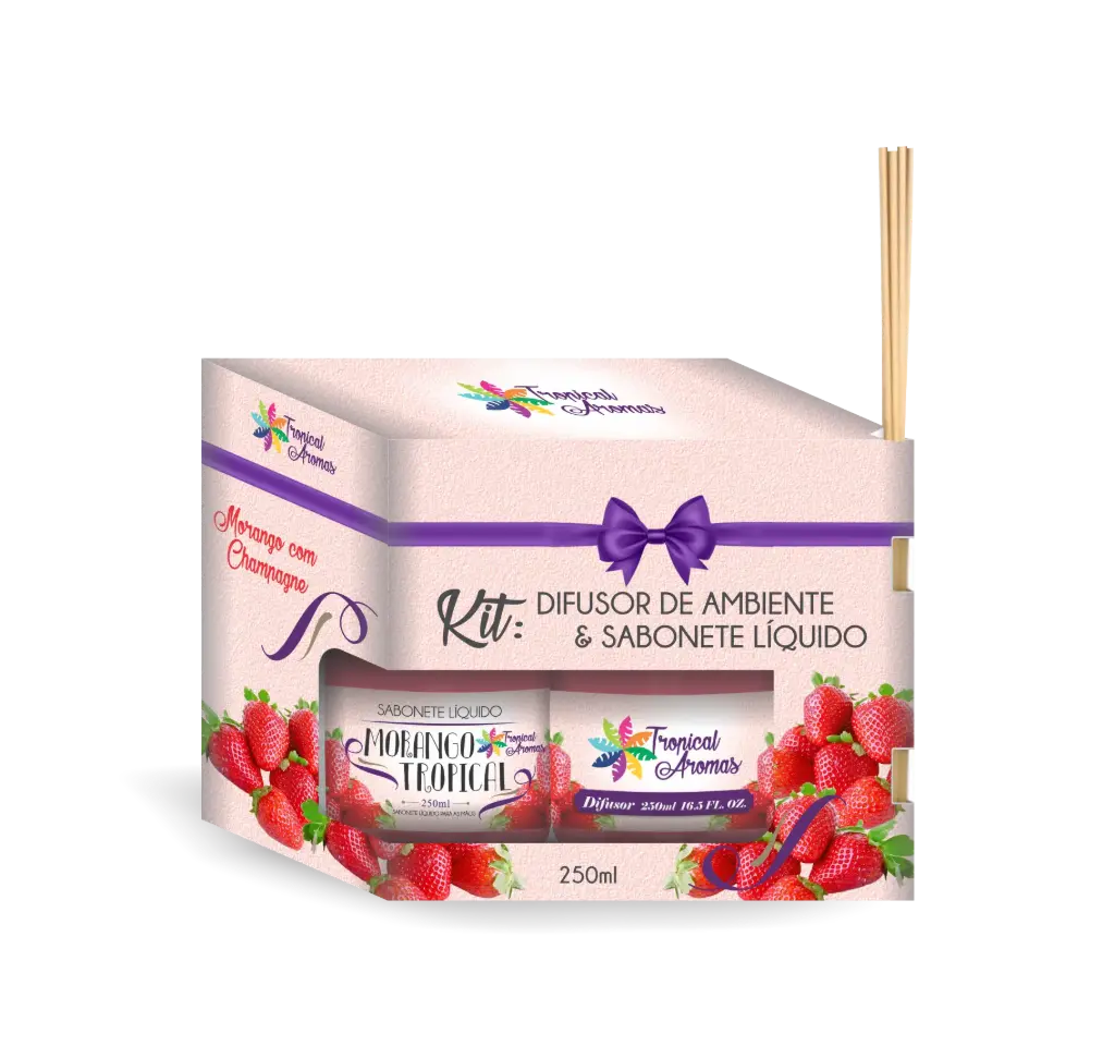 [6110] Kit Difusor 250 ml e Sabonete 250 ml - Morango