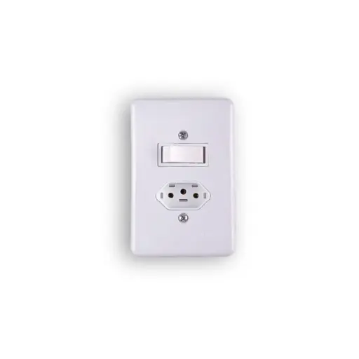 [404] Interruptor 1 Tecla + Tomada 2P+T c/ Placa Branco
