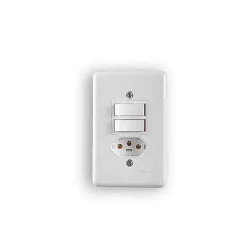 [1428] Interruptor 2 Tecla + Tomada 2P+T c/ Placa Branco